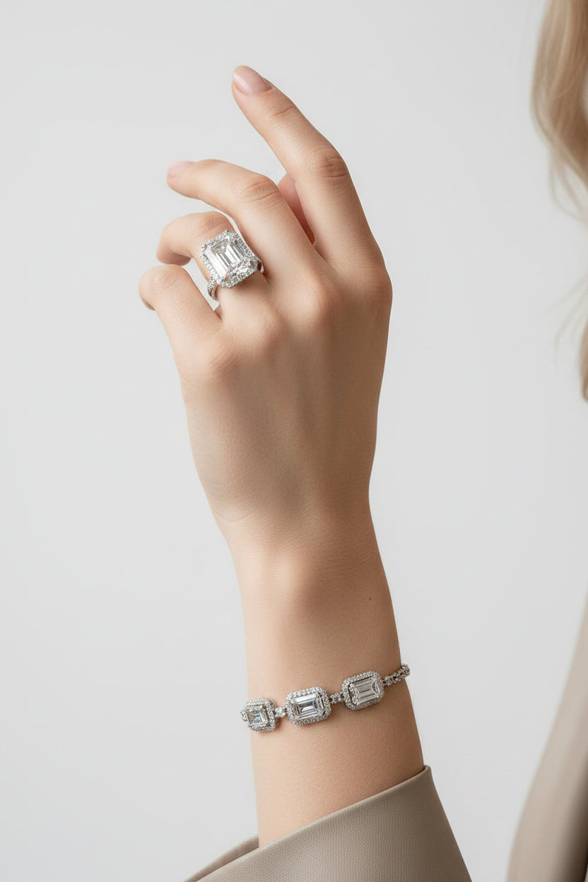 Square Crystal Link Adjustable Bracelet